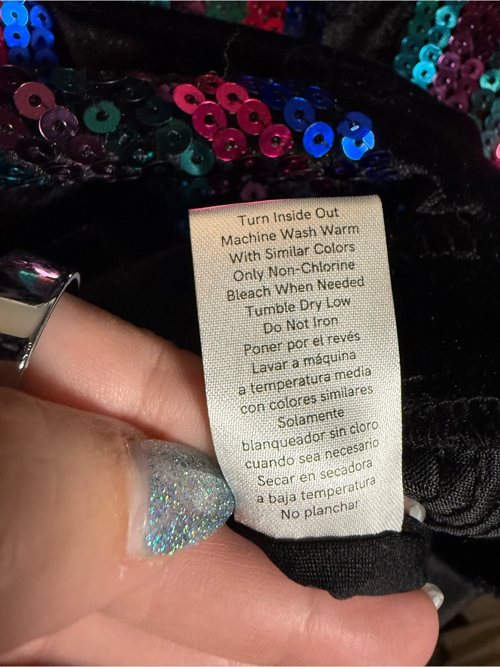 Venus Black Velvet Blue Pink Purple Sequin Tuxedo Style Long Sleeve Dress Size 2 - Picture 12 of 12